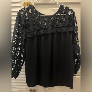 Loft navy floral cutout shirt